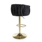 Black Velvet Fabric Adjustable Swivel Bar Stool Gold Legs - Home Furniture Interiors