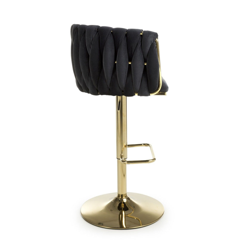 Black Velvet Fabric Adjustable Swivel Bar Stool Gold Legs - Home Furniture Interiors