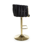 Black Velvet Fabric Adjustable Swivel Bar Stool Gold Legs - Home Furniture Interiors