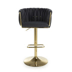 Black Velvet Fabric Adjustable Swivel Bar Stool Gold Legs - Home Furniture Interiors
