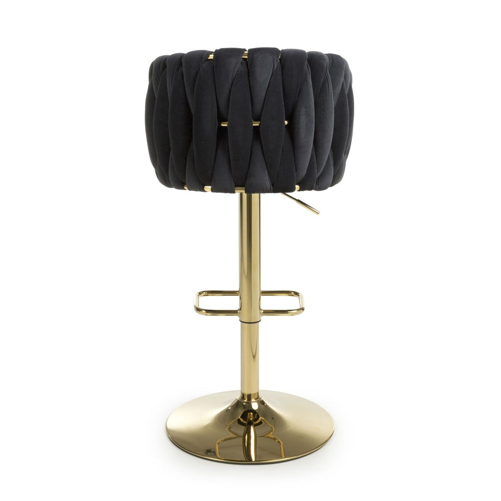 Black Velvet Fabric Adjustable Swivel Bar Stool Gold Legs - Home Furniture Interiors