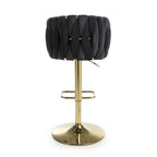 Black Velvet Fabric Adjustable Swivel Bar Stool Gold Legs - Home Furniture Interiors