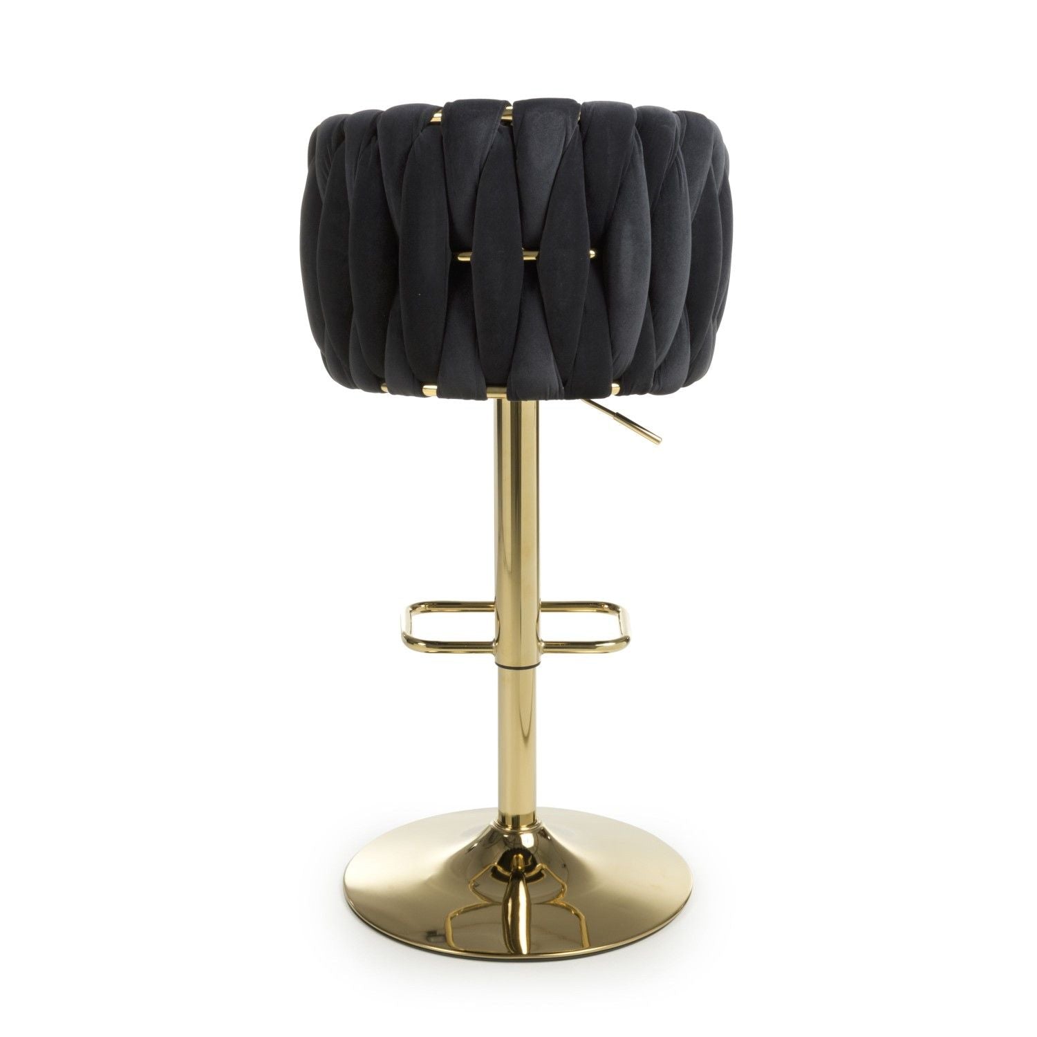 Black Velvet Fabric Adjustable Swivel Bar Stool Gold Legs - Home Furniture Interiors