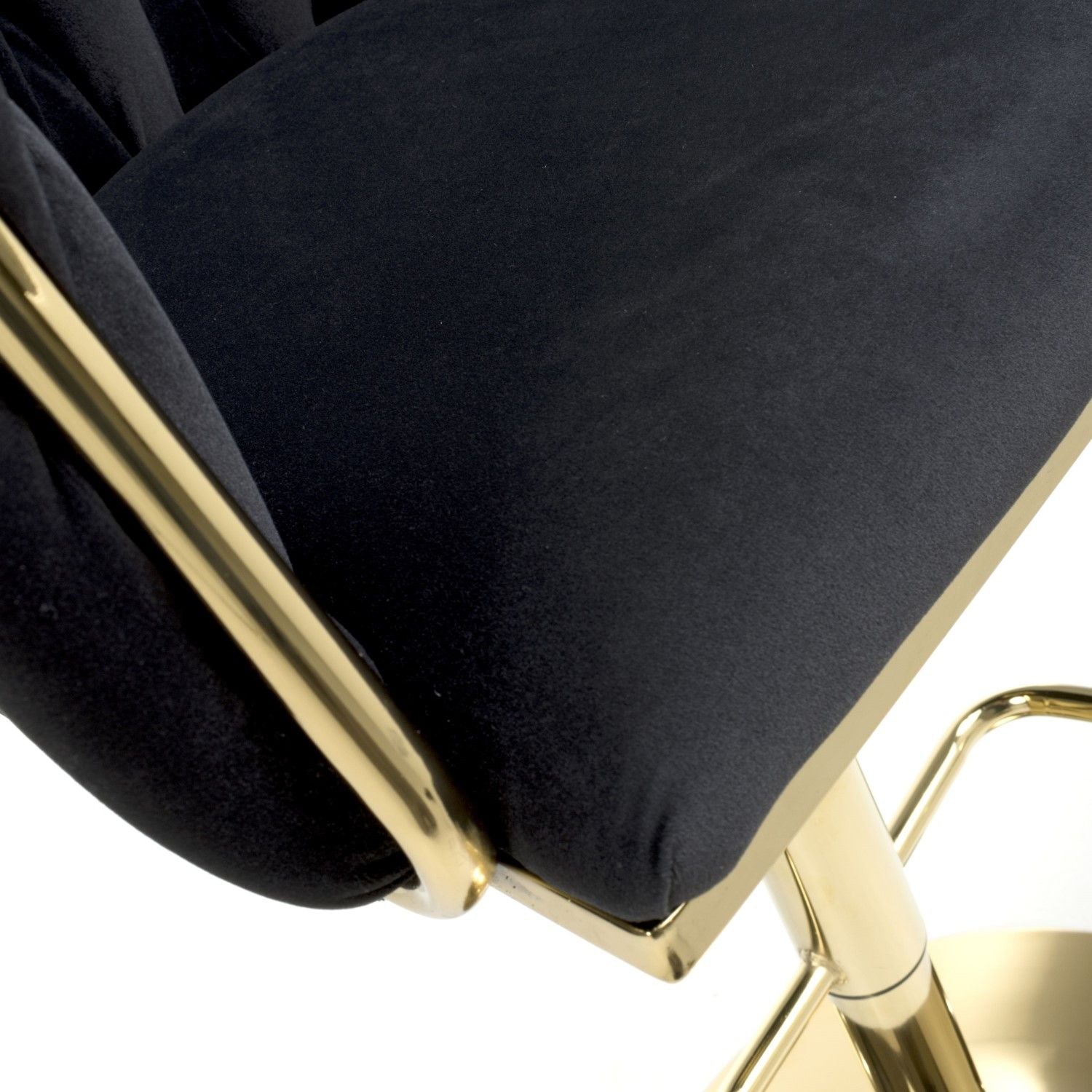 Black Velvet Fabric Adjustable Swivel Bar Stool Gold Legs - Home Furniture Interiors