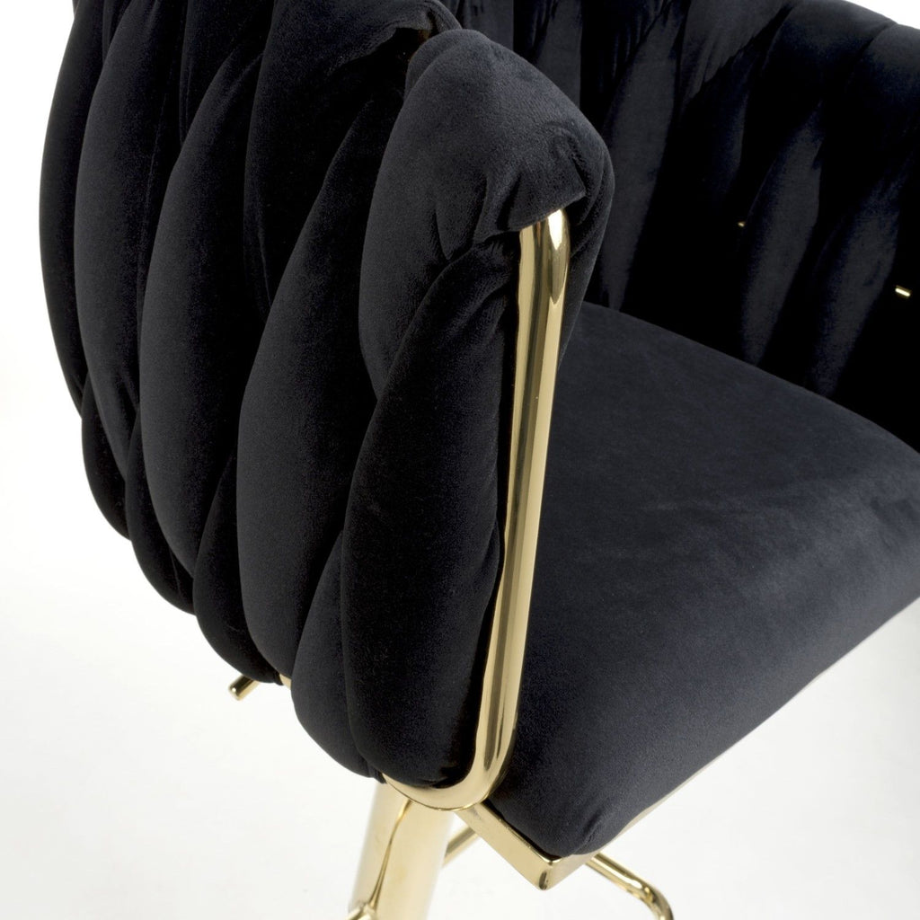 Black Velvet Fabric Adjustable Swivel Bar Stool Gold Legs - Home Furniture Interiors