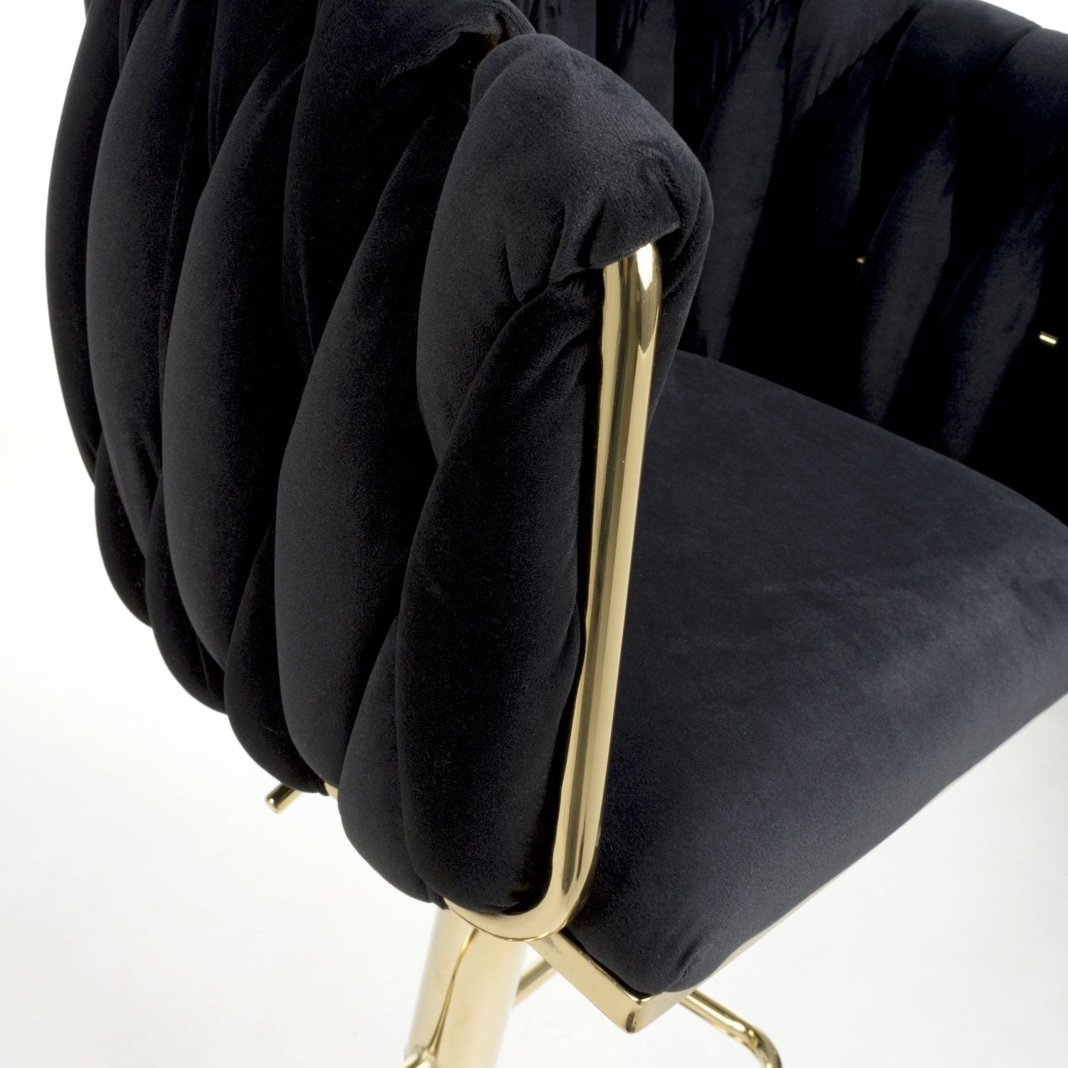 Black Velvet Fabric Adjustable Swivel Bar Stool Gold Legs - Home Furniture Interiors