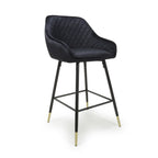 Black Velvet Fabric Bar Stool Black and Gold Metal Legs