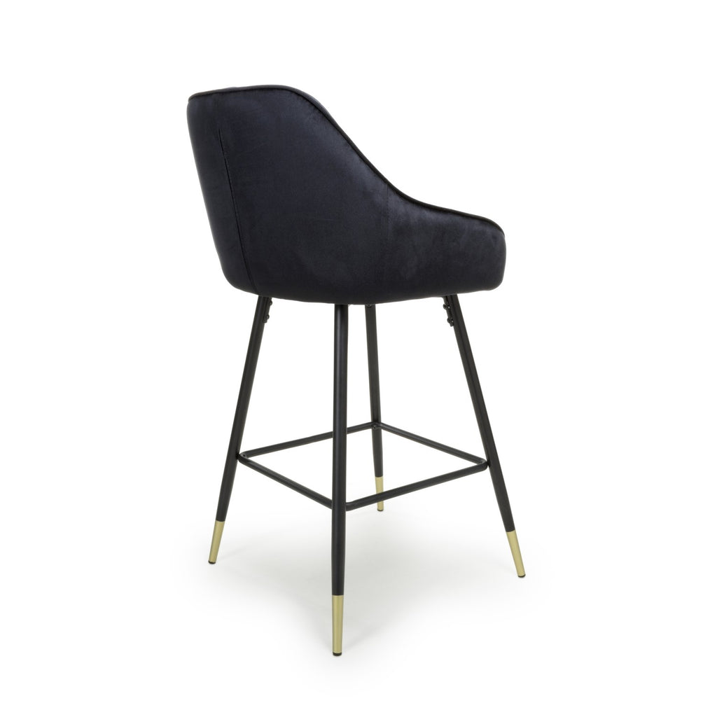 Black Velvet Fabric Bar Stool Black and Gold Metal Legs - Home Furniture Interiors