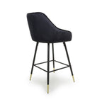 Black Velvet Fabric Bar Stool Black and Gold Metal Legs - Home Furniture Interiors