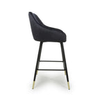 Black Velvet Fabric Bar Stool Black and Gold Metal Legs - Home Furniture Interiors