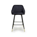 Black Velvet Fabric Bar Stool Black and Gold Metal Legs - Home Furniture Interiors