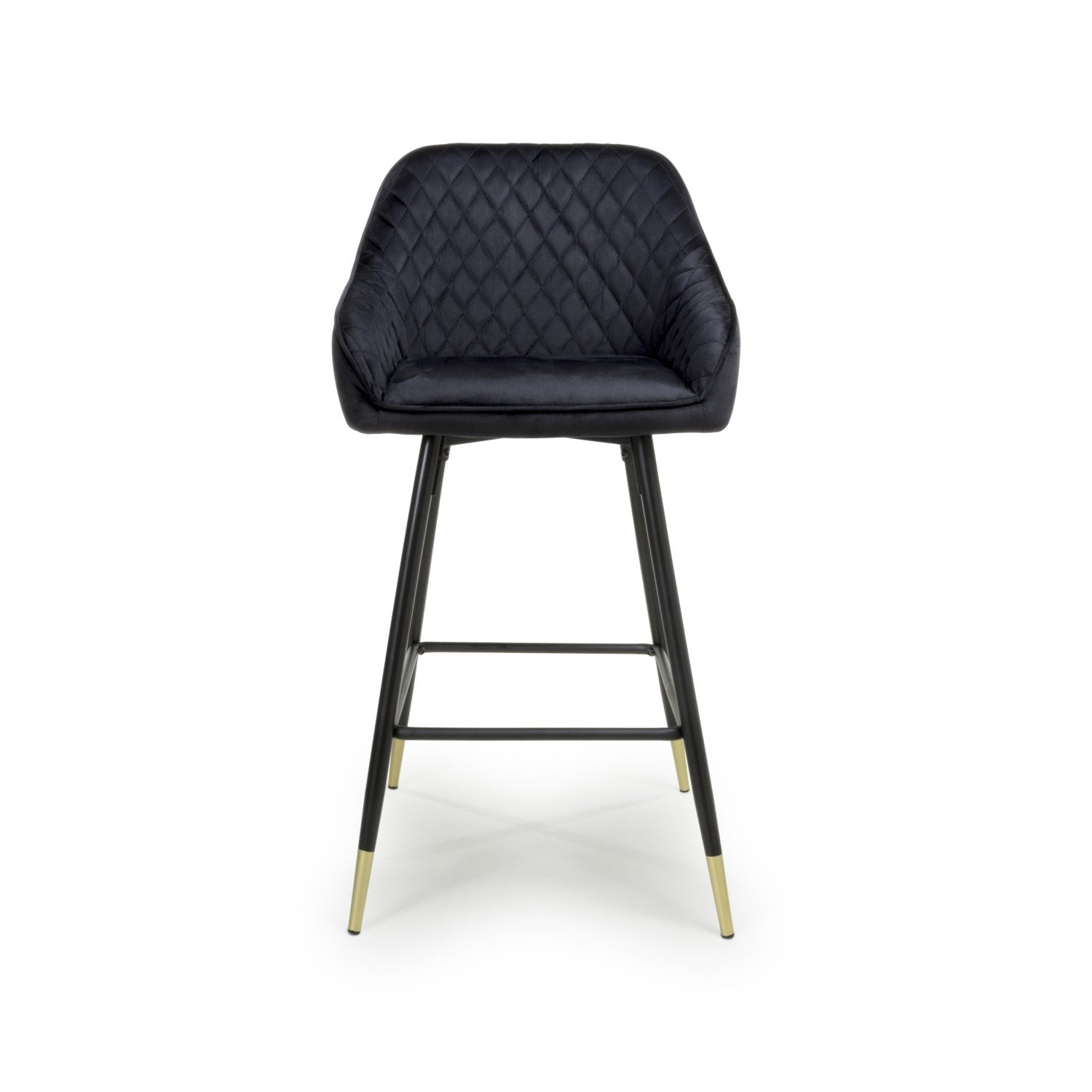 Black Velvet Fabric Bar Stool Black and Gold Metal Legs - Home Furniture Interiors