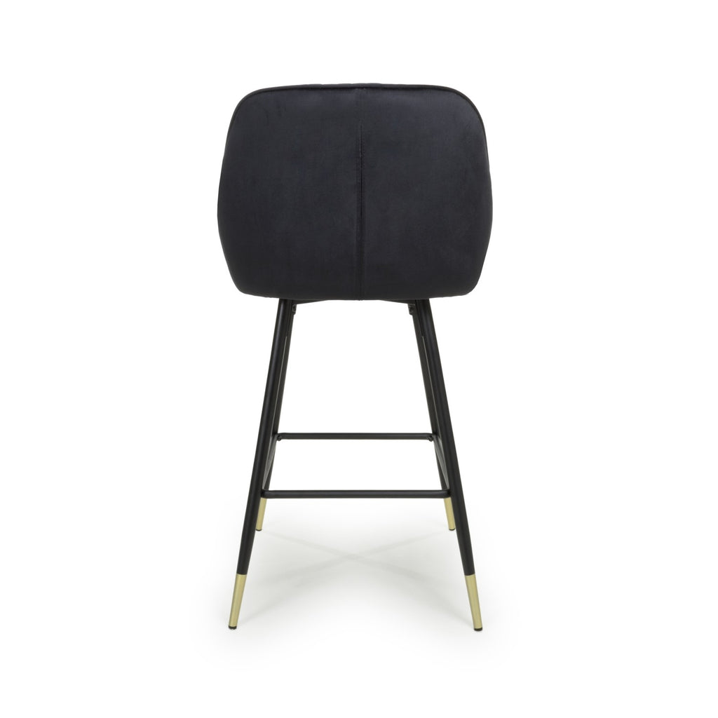 Black Velvet Fabric Bar Stool Black and Gold Metal Legs - Home Furniture Interiors