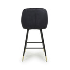 Black Velvet Fabric Bar Stool Black and Gold Metal Legs - Home Furniture Interiors