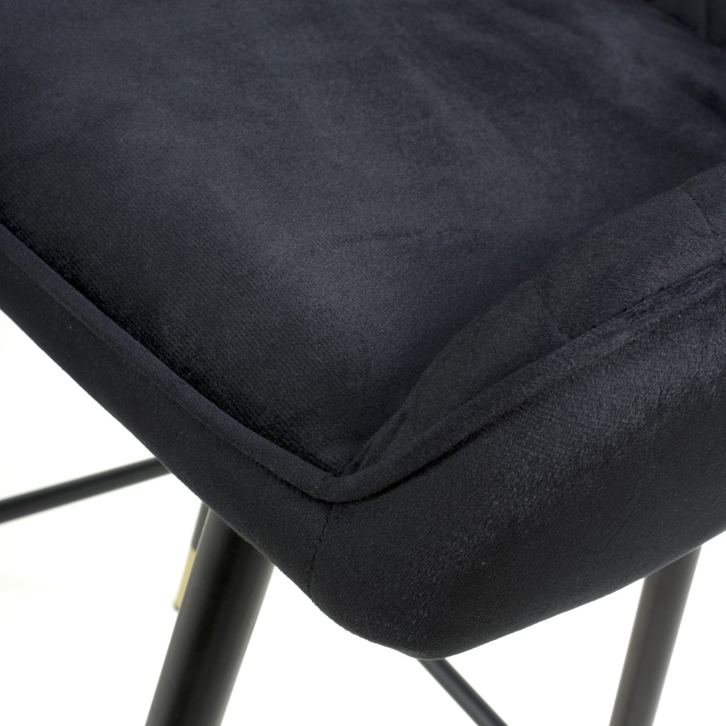 Black Velvet Fabric Bar Stool Black and Gold Metal Legs - Home Furniture Interiors