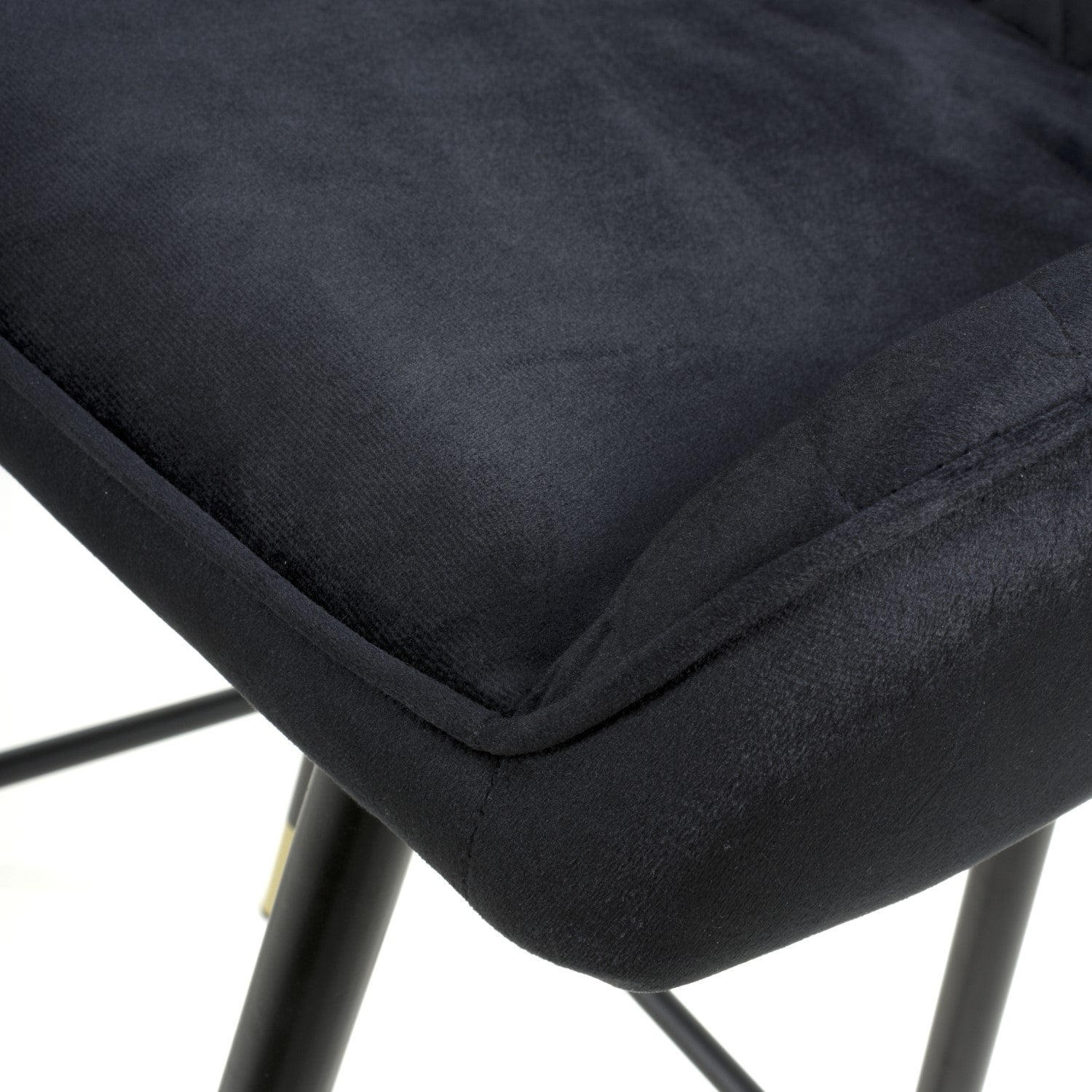 Black Velvet Fabric Bar Stool Black and Gold Metal Legs - Home Furniture Interiors