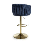 Blue Linen Fabric Adjustable Swivel Bar Stool Gold Legs - Home Furniture Interiors