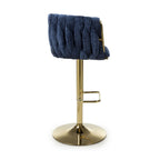 Blue Linen Fabric Adjustable Swivel Bar Stool Gold Legs - Home Furniture Interiors