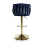 Blue Linen Fabric Adjustable Swivel Bar Stool Gold Legs - Home Furniture Interiors