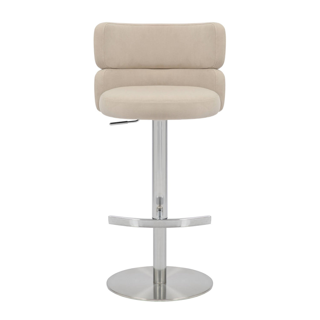 Brushed Velvet Cream Fabric Brushed Steel Bar Stool - Home Furniture Interiors