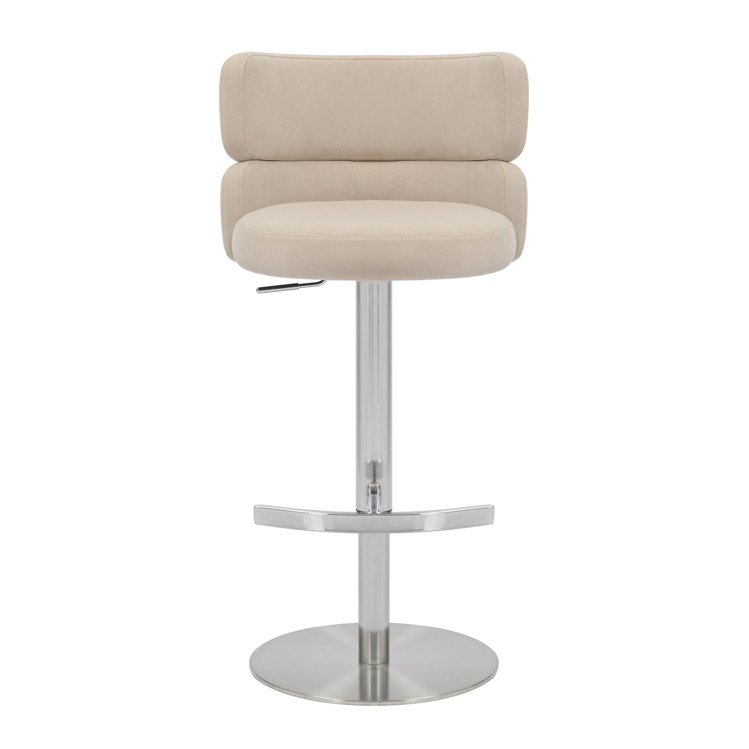 Brushed Velvet Cream Fabric Brushed Steel Bar Stool - Home Furniture Interiors