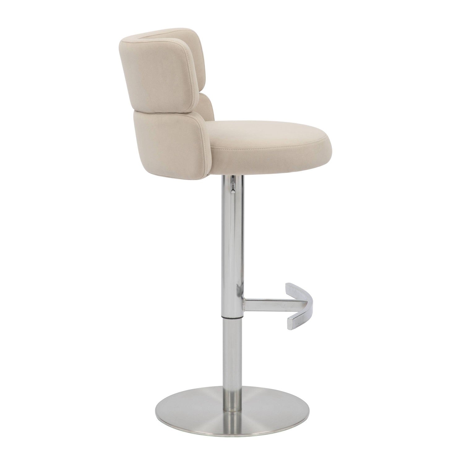 Brushed Velvet Cream Fabric Brushed Steel Bar Stool - Home Furniture Interiors