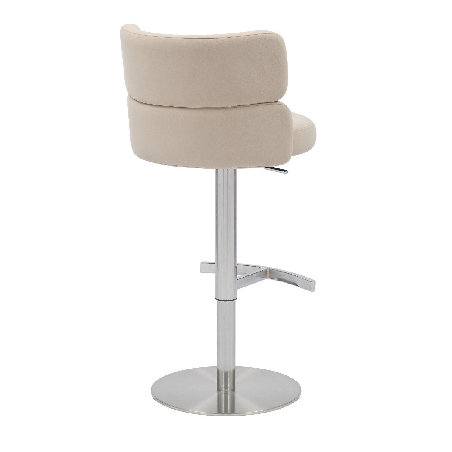 Brushed Velvet Cream Fabric Brushed Steel Bar Stool - Home Furniture Interiors