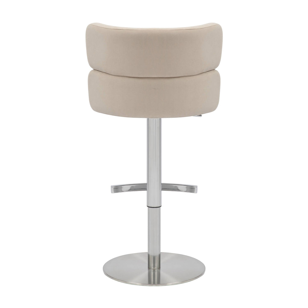 Brushed Velvet Cream Fabric Brushed Steel Bar Stool - Home Furniture Interiors