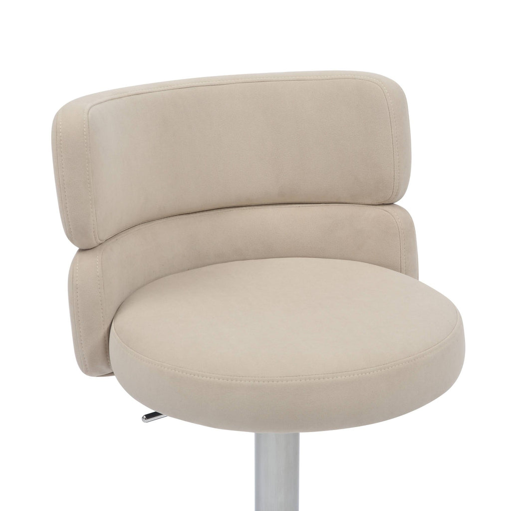 Brushed Velvet Cream Fabric Brushed Steel Bar Stool - Home Furniture Interiors