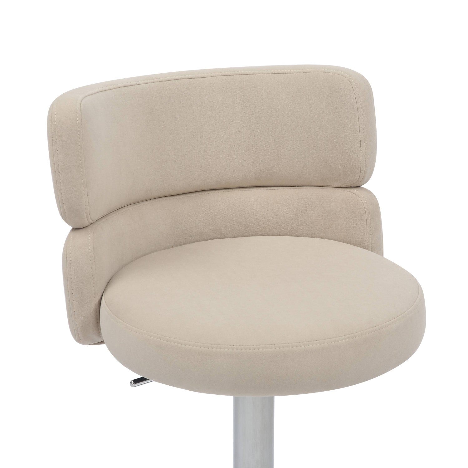 Brushed Velvet Cream Fabric Brushed Steel Bar Stool - Home Furniture Interiors