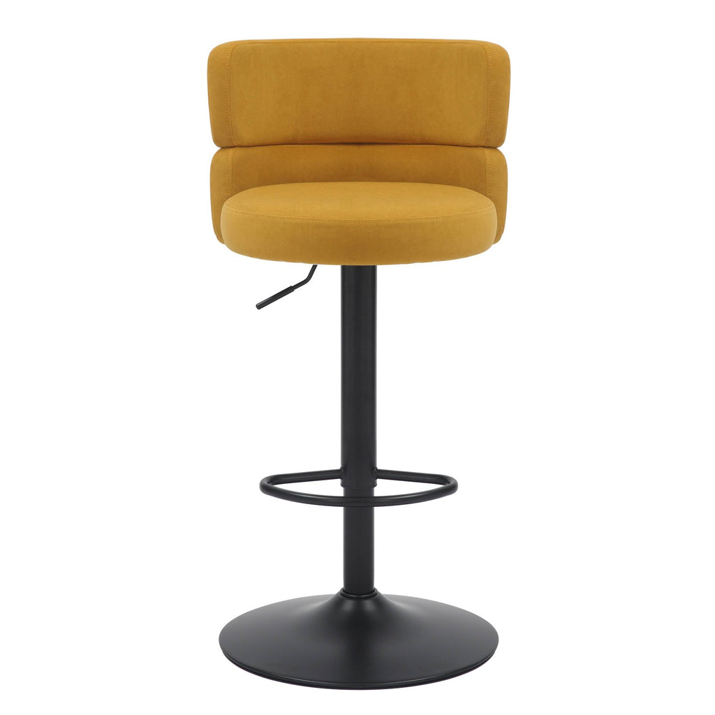 Brushed Velvet Fabric Mustard Yellow and Black Bar Stool - Home Furniture Interiors