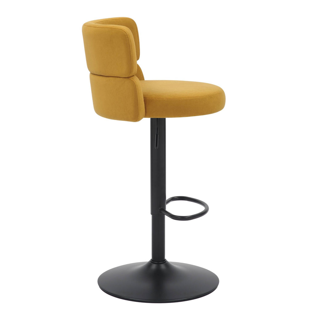 Brushed Velvet Fabric Mustard Yellow and Black Bar Stool - Home Furniture Interiors