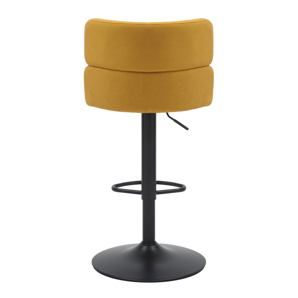 Brushed Velvet Fabric Mustard Yellow and Black Bar Stool - Home Furniture Interiors