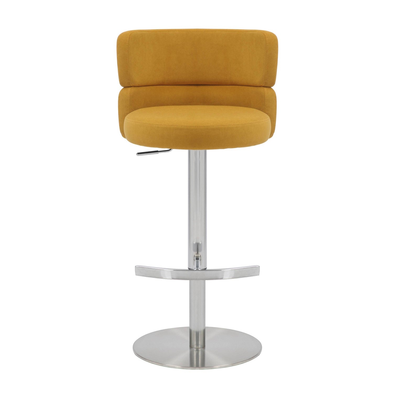 Brushed Velvet Mustard Yellow Fabric Brushed Steel Bar Stool - Home Furniture Interiors