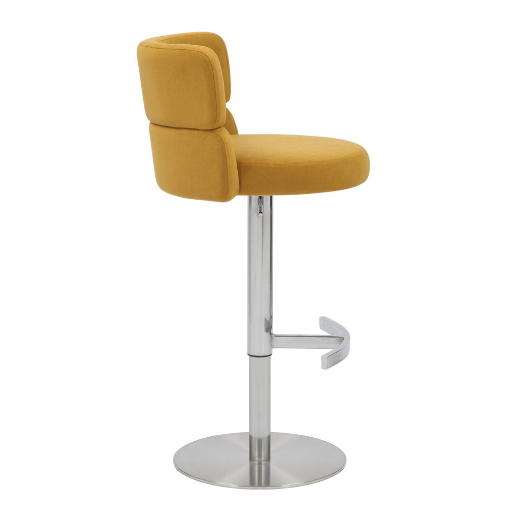 Brushed Velvet Mustard Yellow Fabric Brushed Steel Bar Stool - Home Furniture Interiors