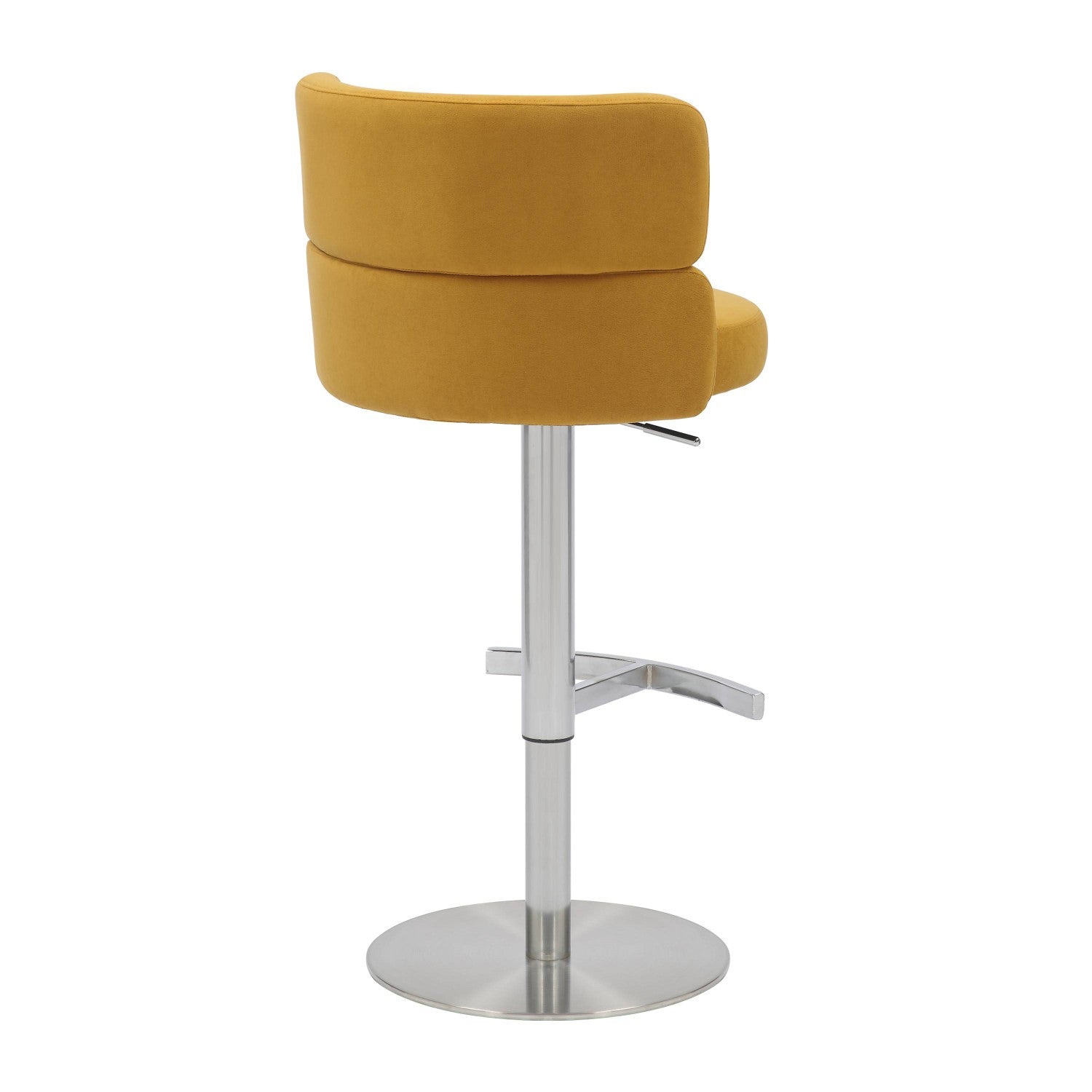 Brushed Velvet Mustard Yellow Fabric Brushed Steel Bar Stool - Home Furniture Interiors