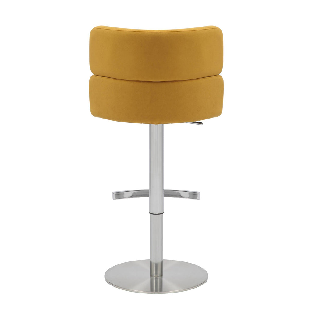 Brushed Velvet Mustard Yellow Fabric Brushed Steel Bar Stool - Home Furniture Interiors