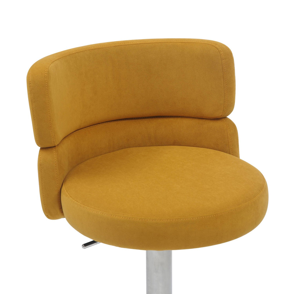 Brushed Velvet Mustard Yellow Fabric Brushed Steel Bar Stool - Home Furniture Interiors