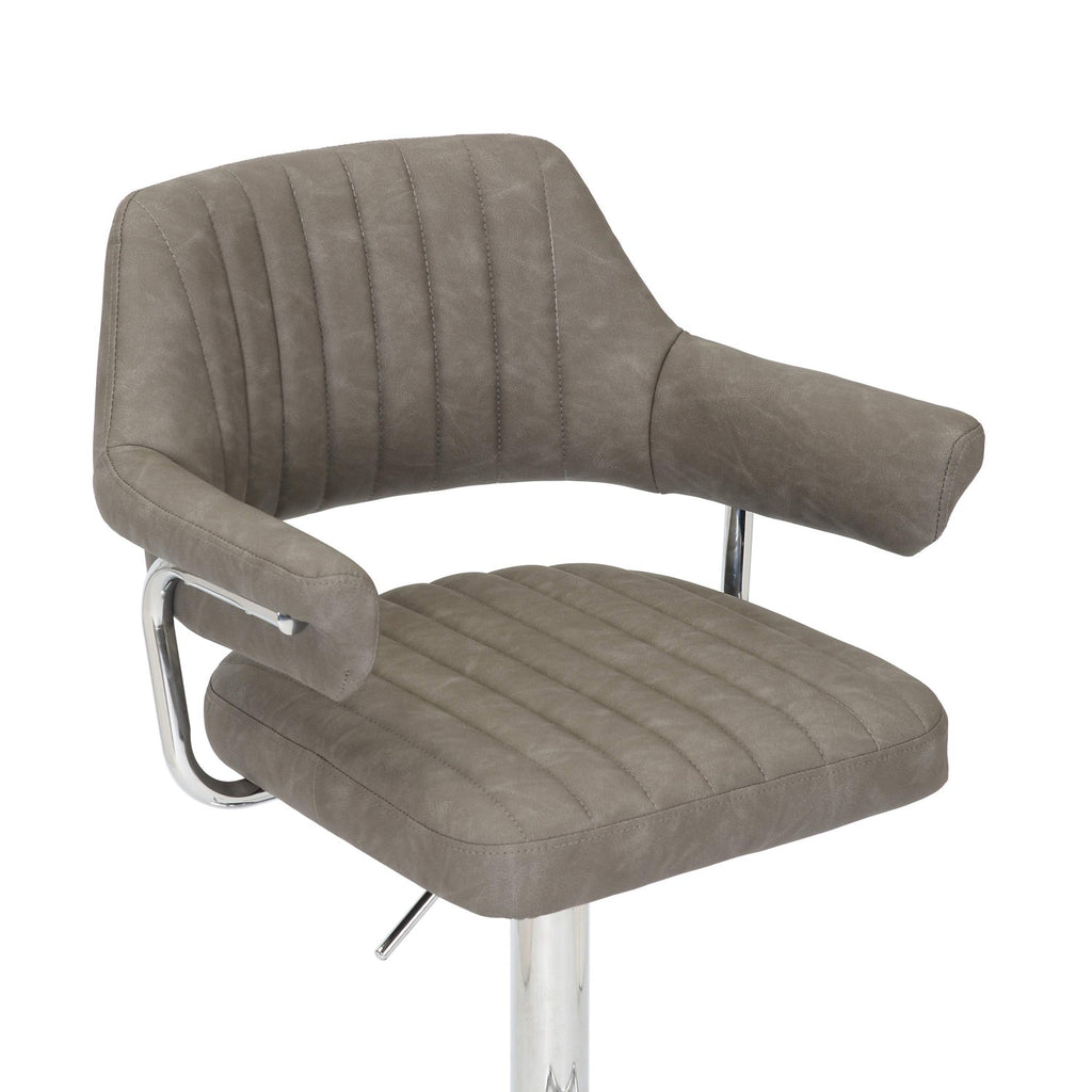 Charcoal Leather Effect Swivel Adjustable Bar Stool - Home Furniture Interiors
