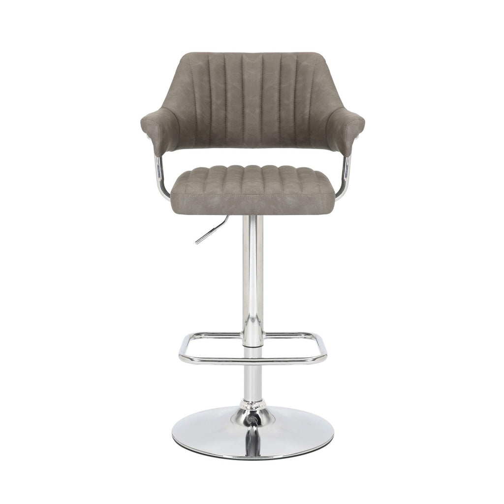 Charcoal Leather Effect Swivel Adjustable Bar Stool - Home Furniture Interiors
