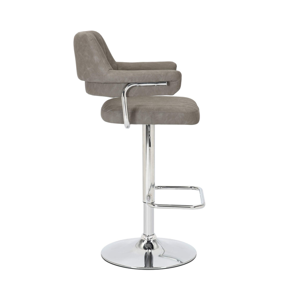 Charcoal Leather Effect Swivel Adjustable Bar Stool - Home Furniture Interiors