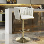 Cream Linen Fabric Adjustable Swivel Bar Stool Gold Legs - Home Furniture Interiors
