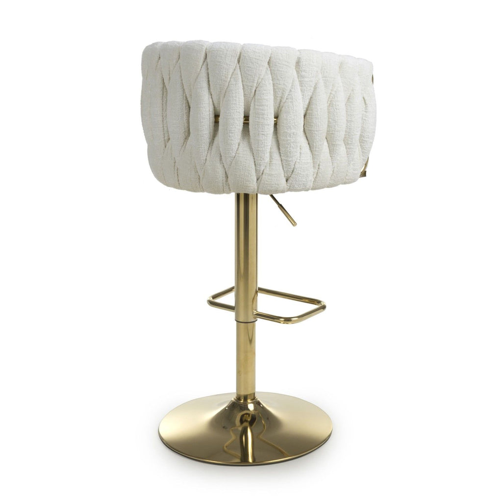 Cream Linen Fabric Adjustable Swivel Bar Stool Gold Legs - Home Furniture Interiors