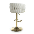 Cream Linen Fabric Adjustable Swivel Bar Stool Gold Legs - Home Furniture Interiors