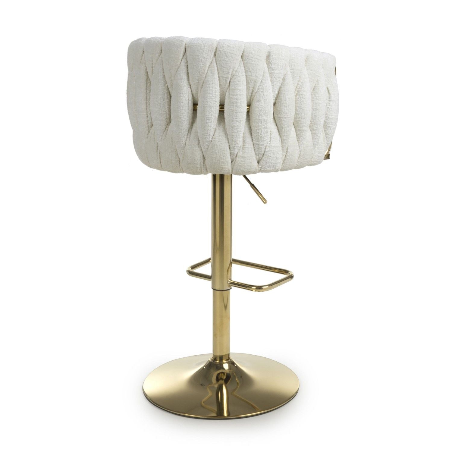 Cream Linen Fabric Adjustable Swivel Bar Stool Gold Legs - Home Furniture Interiors