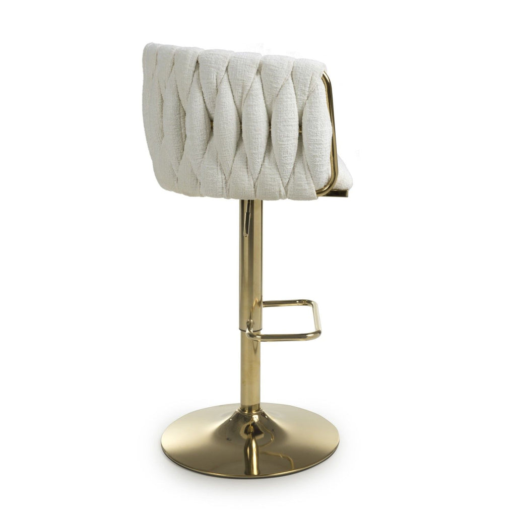 Cream Linen Fabric Adjustable Swivel Bar Stool Gold Legs - Home Furniture Interiors
