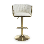 Cream Linen Fabric Adjustable Swivel Bar Stool Gold Legs - Home Furniture Interiors