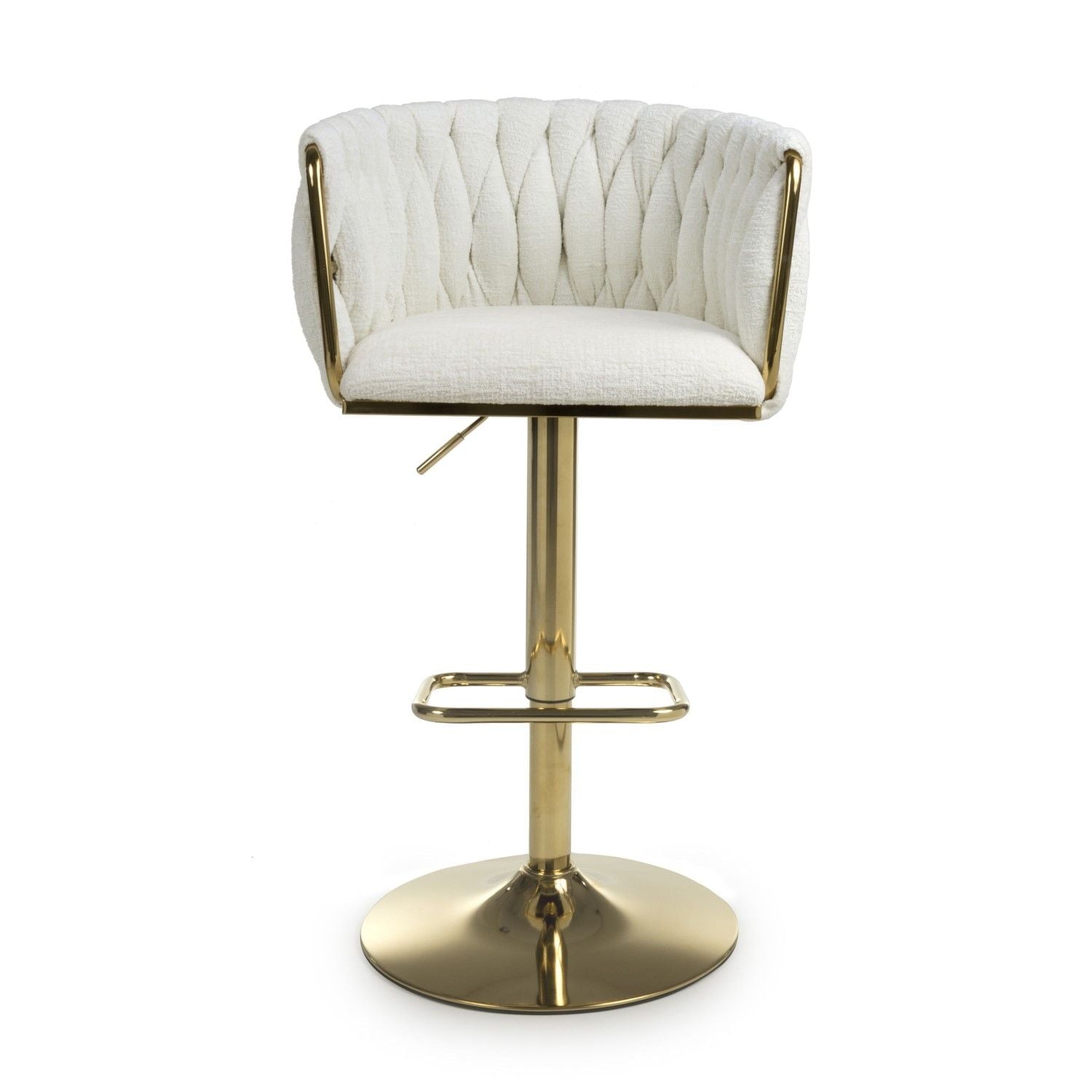 Cream Linen Fabric Adjustable Swivel Bar Stool Gold Legs - Home Furniture Interiors