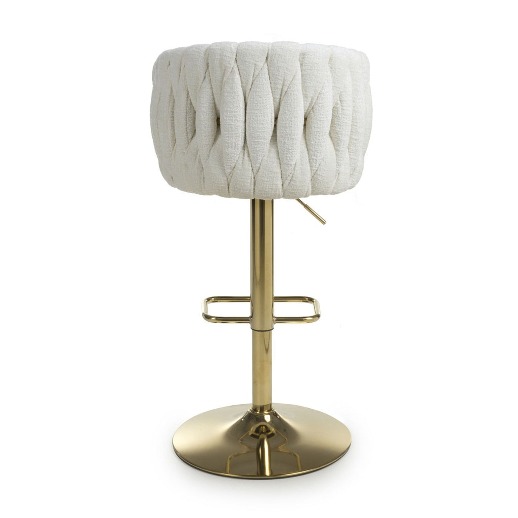 Cream Linen Fabric Adjustable Swivel Bar Stool Gold Legs - Home Furniture Interiors