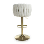 Cream Linen Fabric Adjustable Swivel Bar Stool Gold Legs - Home Furniture Interiors